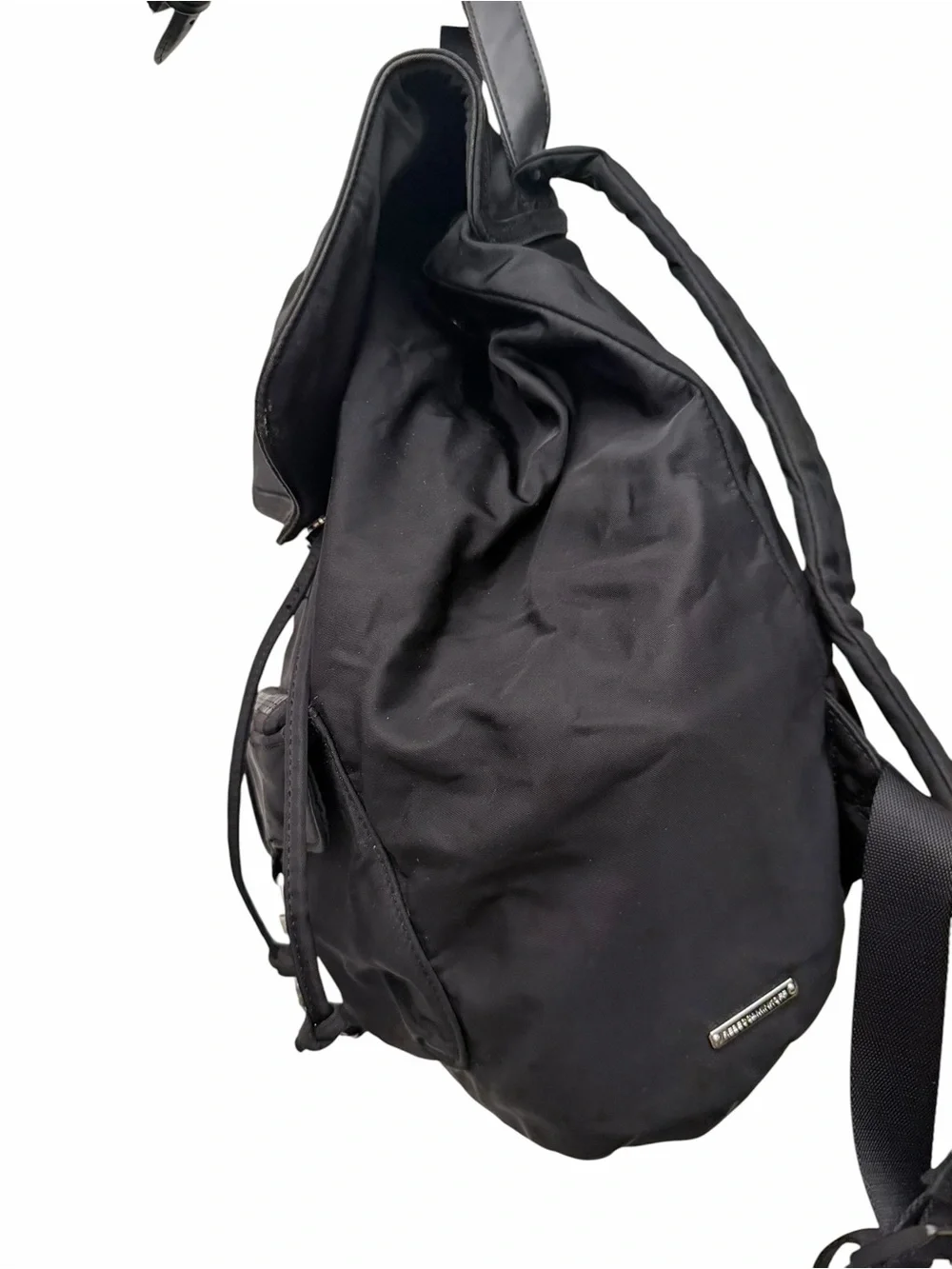 Rebecca Minkoff Black Nylon Drawstring Backpack with Front Zip